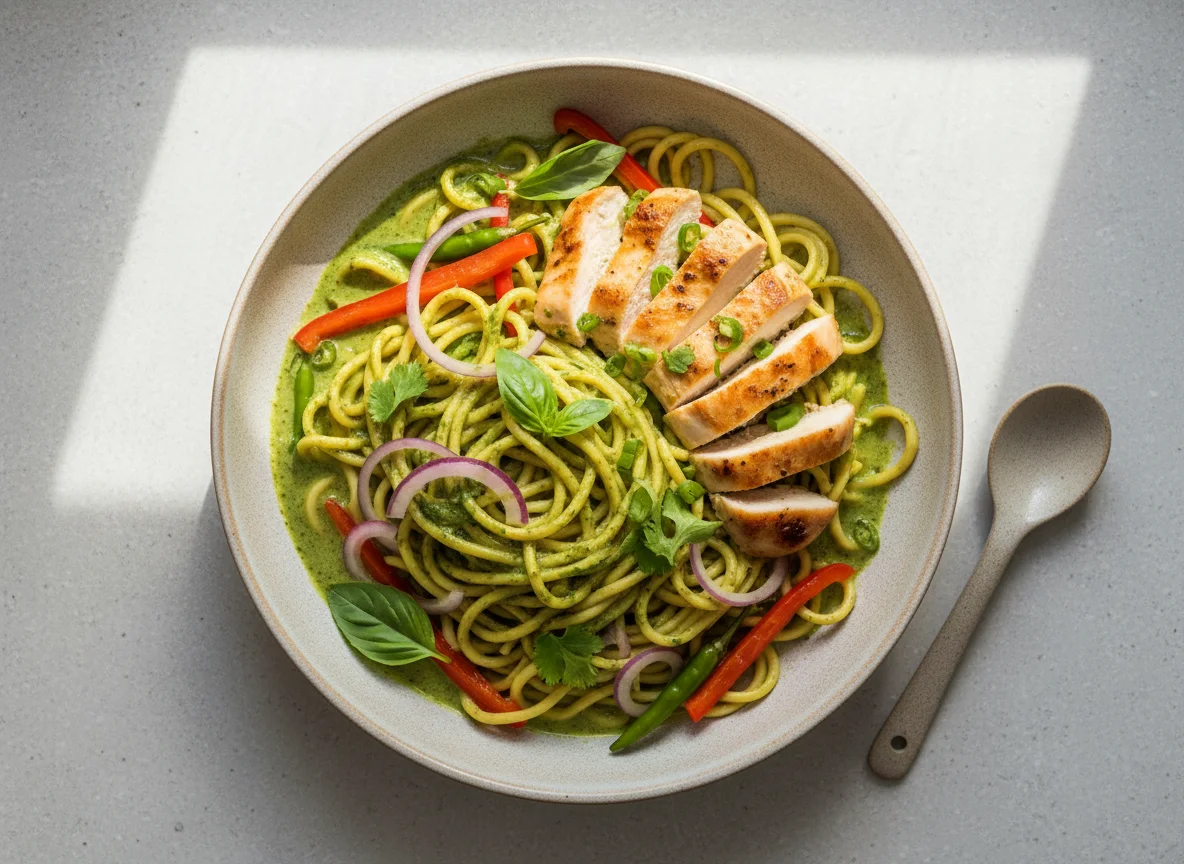 Chicken Noodles with Green Curry Sauce photo