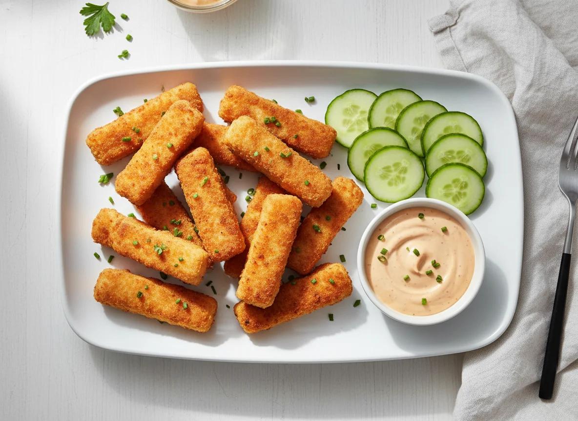 Chicken Nugget Sticks with Cucumber and Sauce photo