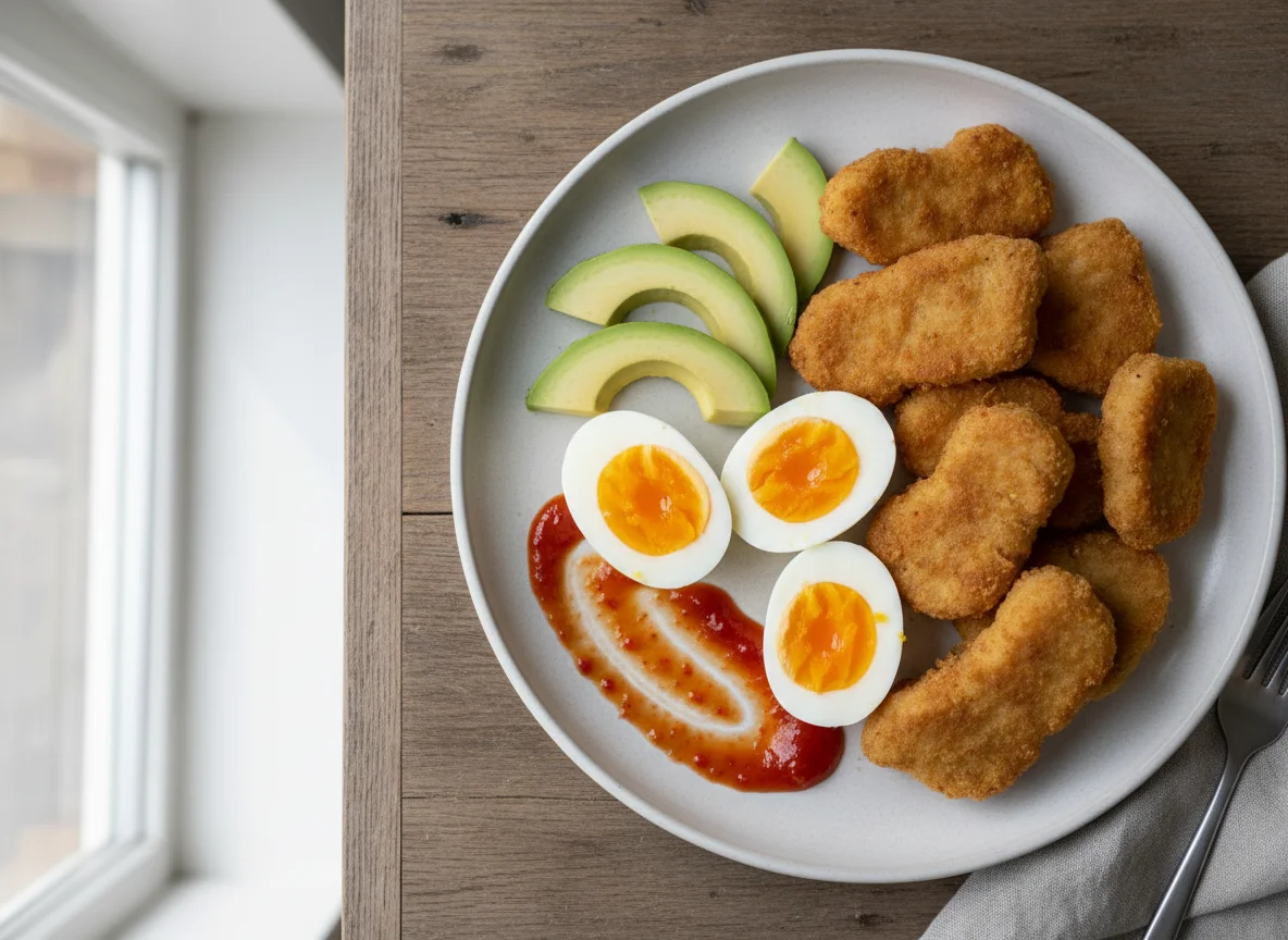 Chicken Nuggets with Egg, Avocado and Sweet Chili Sauce photo