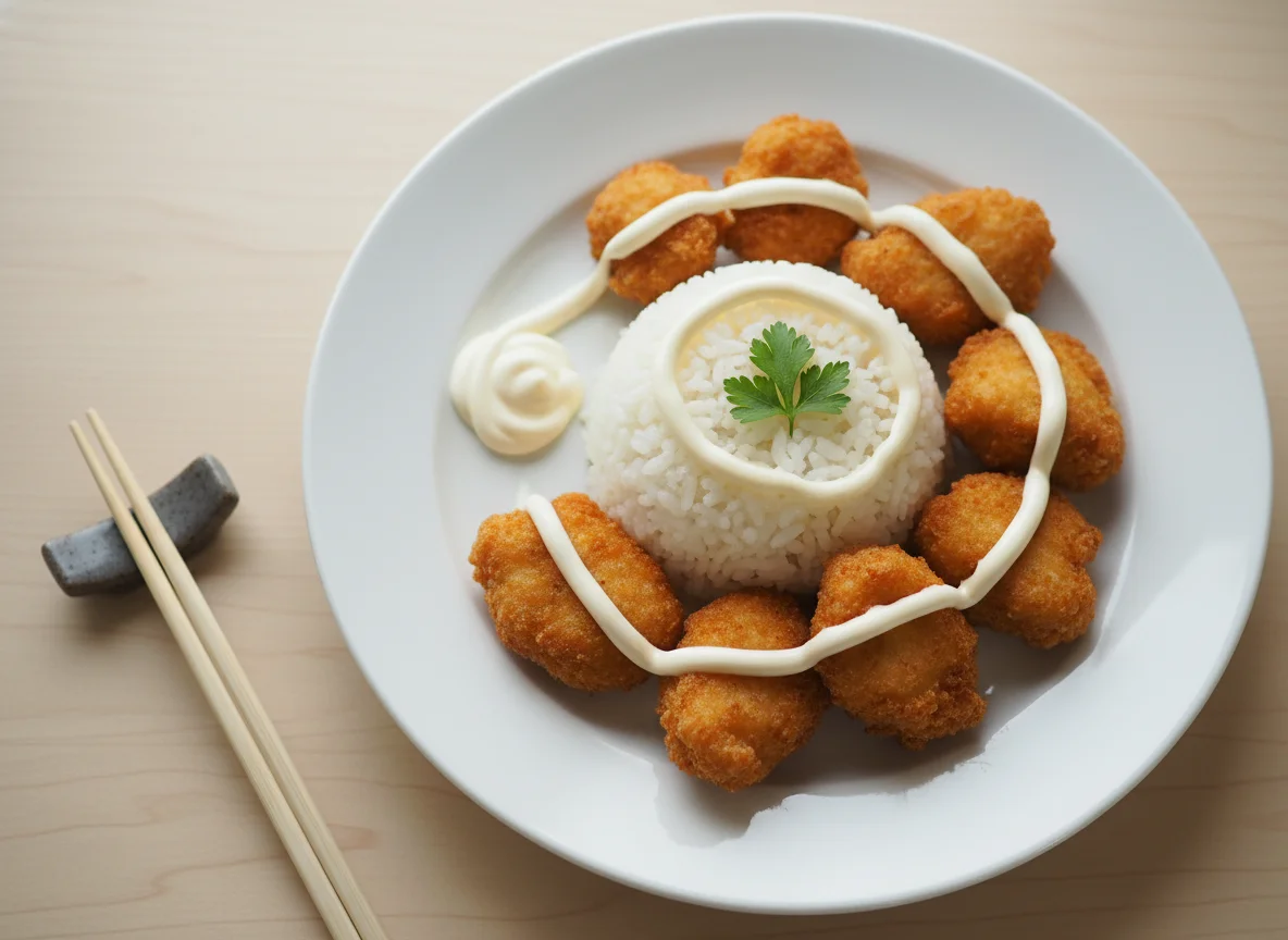 Chicken Nuggets with Rice and Mayonnaise photo