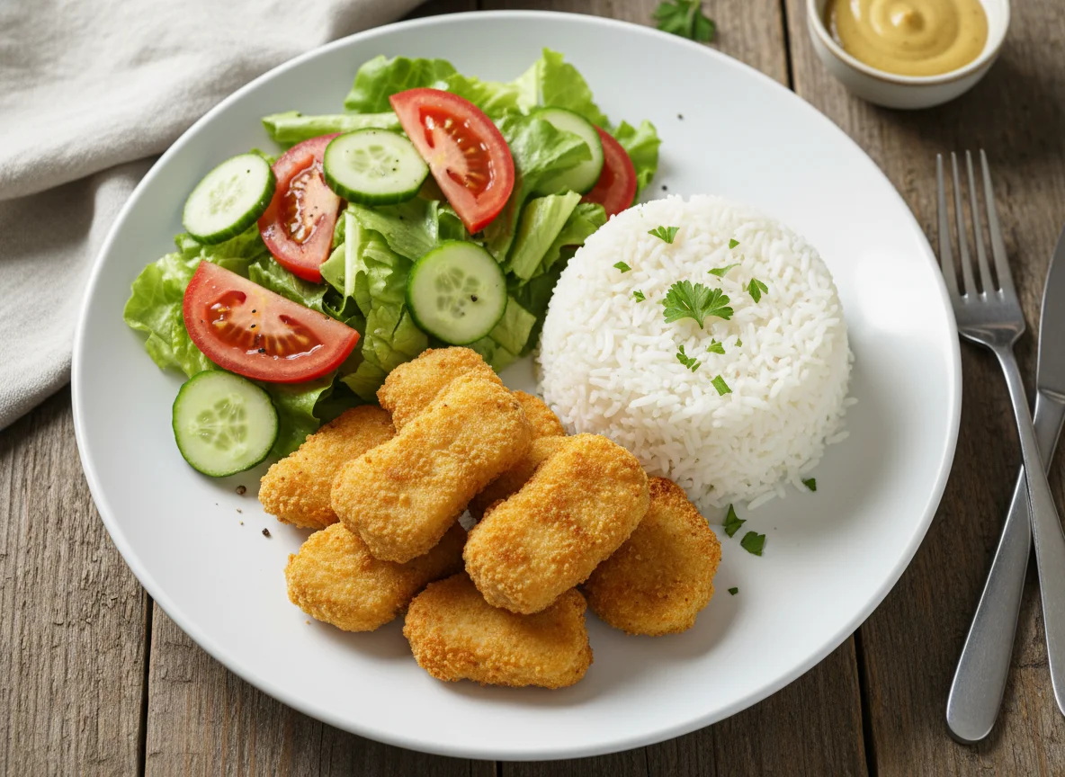 Chicken Nuggets with Rice and Salad photo
