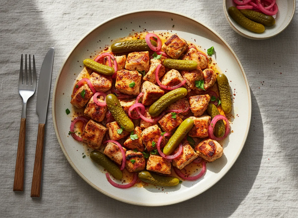 Chicken or Tofu with Pickled Onions and Pickles photo