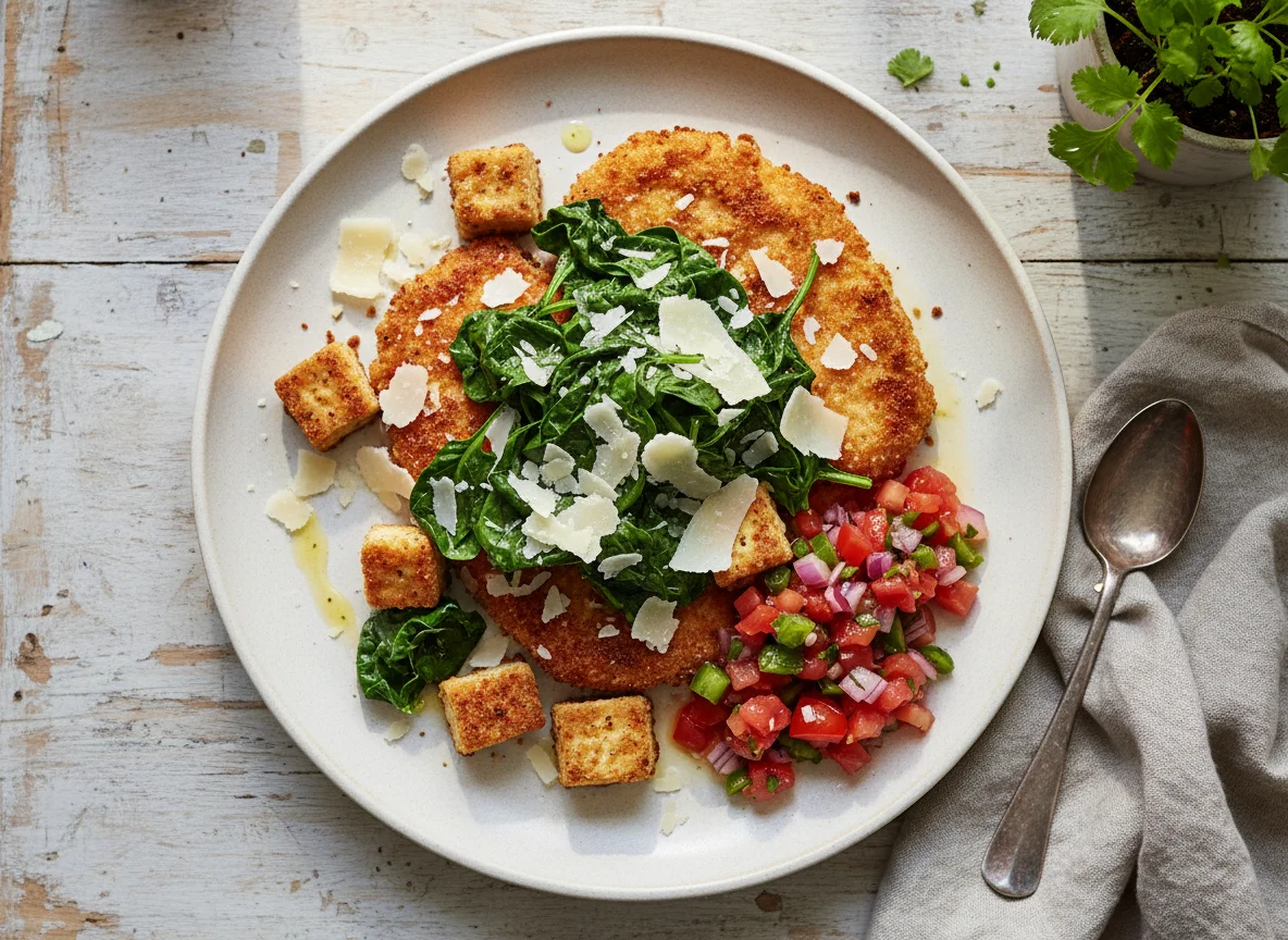 Chicken or Tofu with Spinach, Salsa, and Parmesan photo