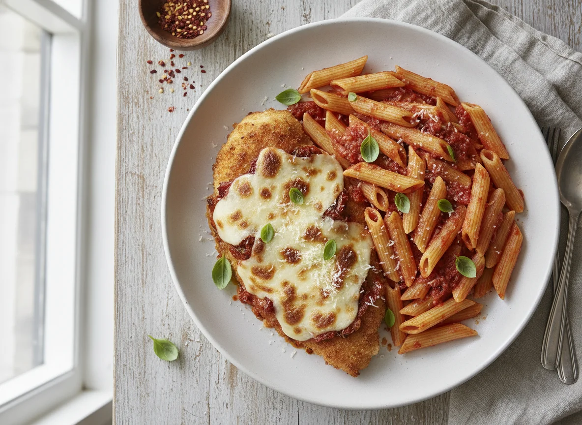 Chicken Parmesan with Penne Pasta photo