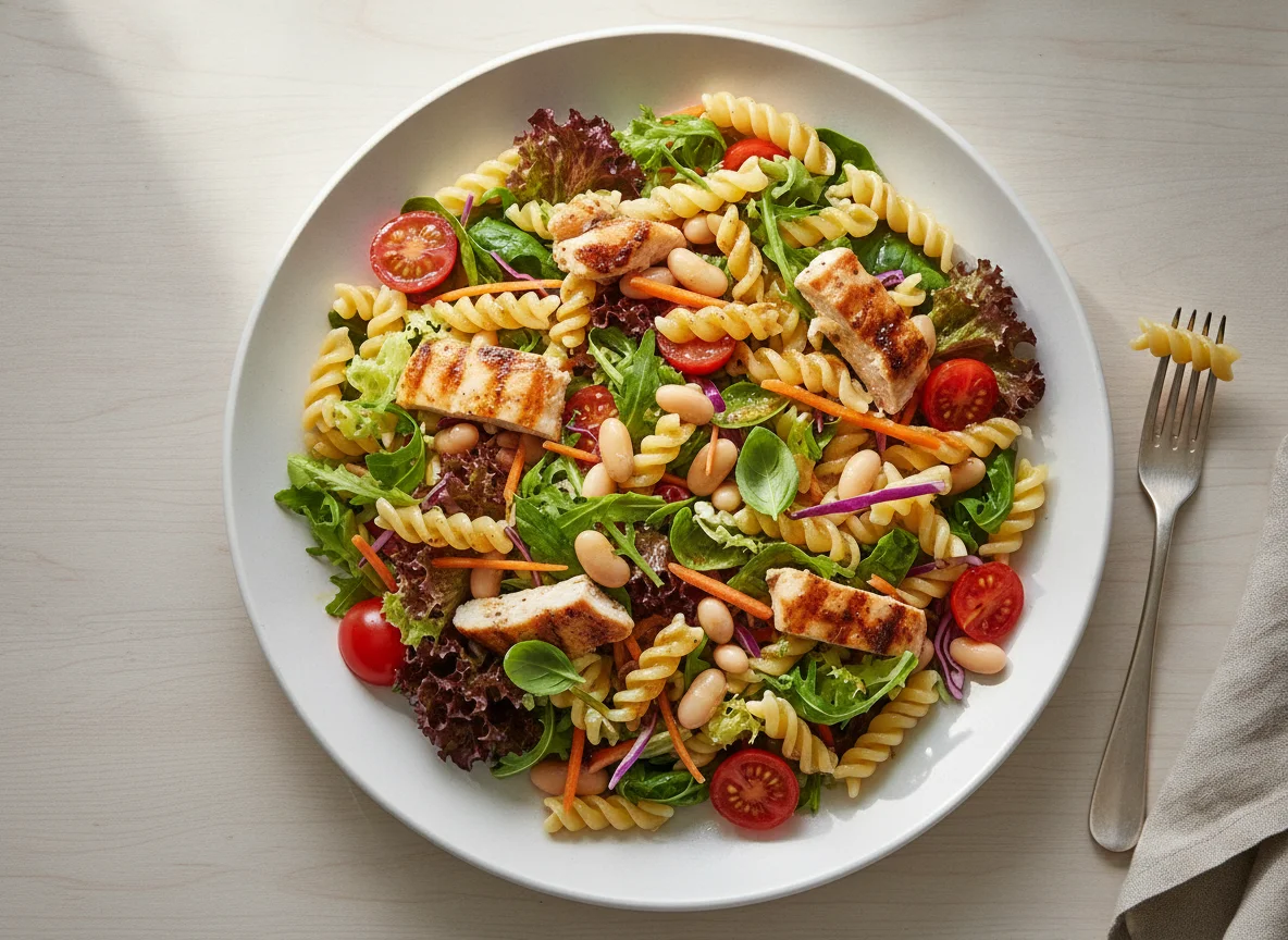 Chicken Pasta Salad with Mixed Greens photo