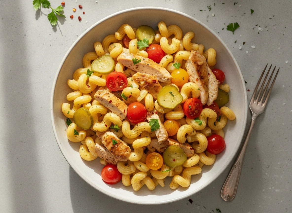 Chicken Pasta with Cherry Tomatoes and Pickles photo