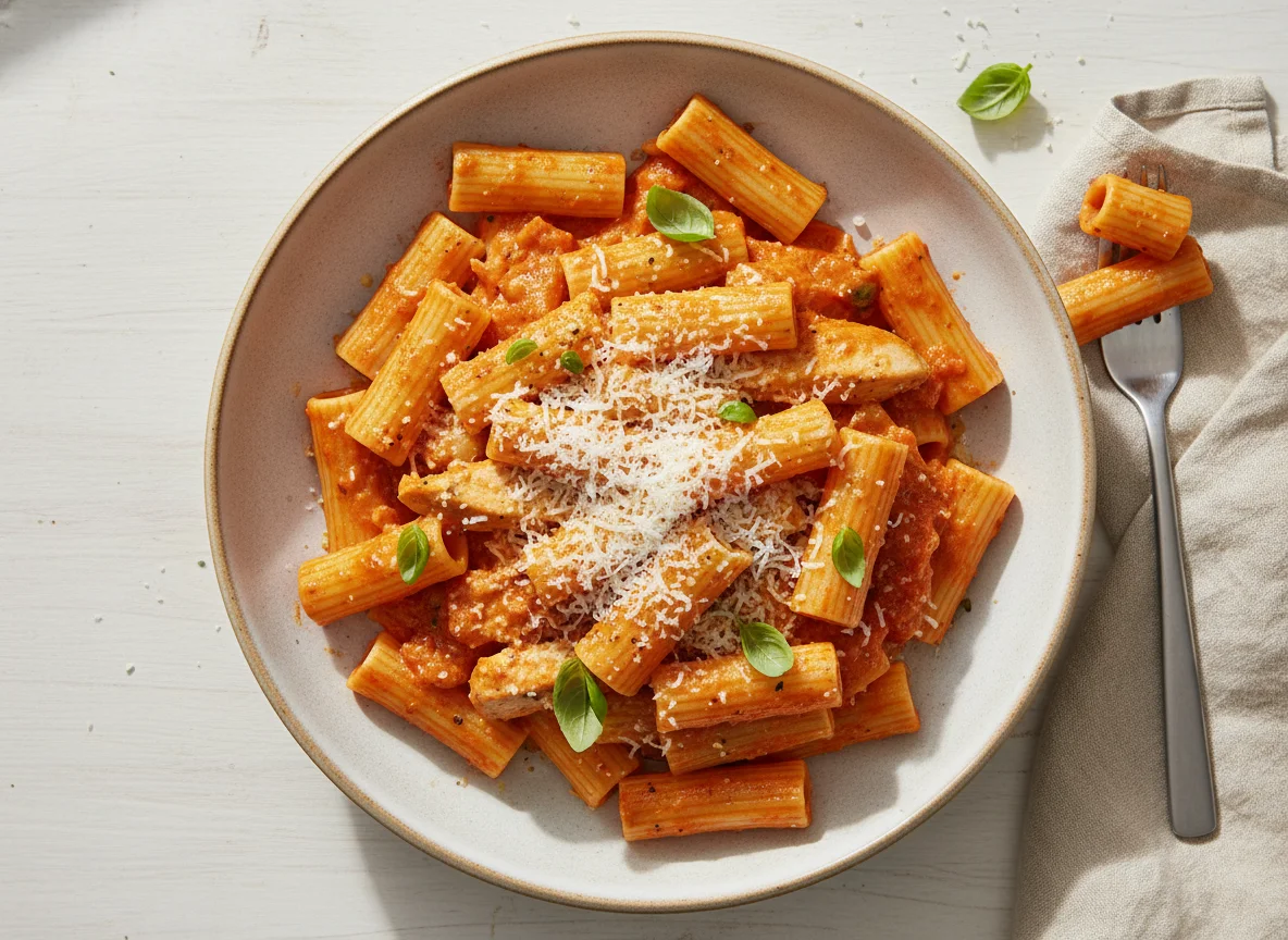 Chicken Pasta with Creamy Tomato Sauce and Cheese photo