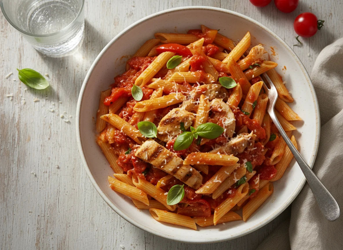 Chicken Penne Pasta with Tomato and Pepper Sauce photo