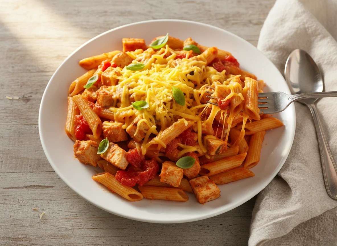 Chicken Penne Pasta with Tomato Sauce and Cheese photo