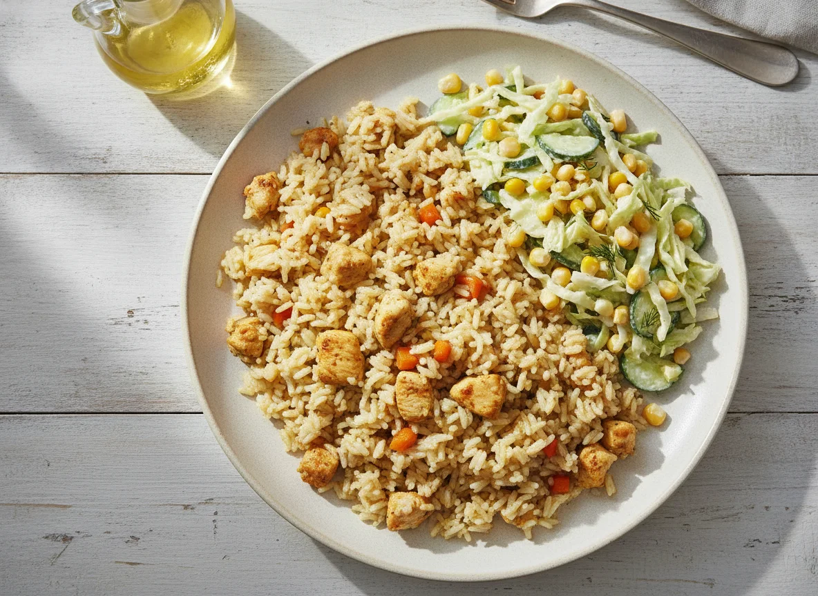 Chicken Pilaf with Cabbage and Corn Salad photo