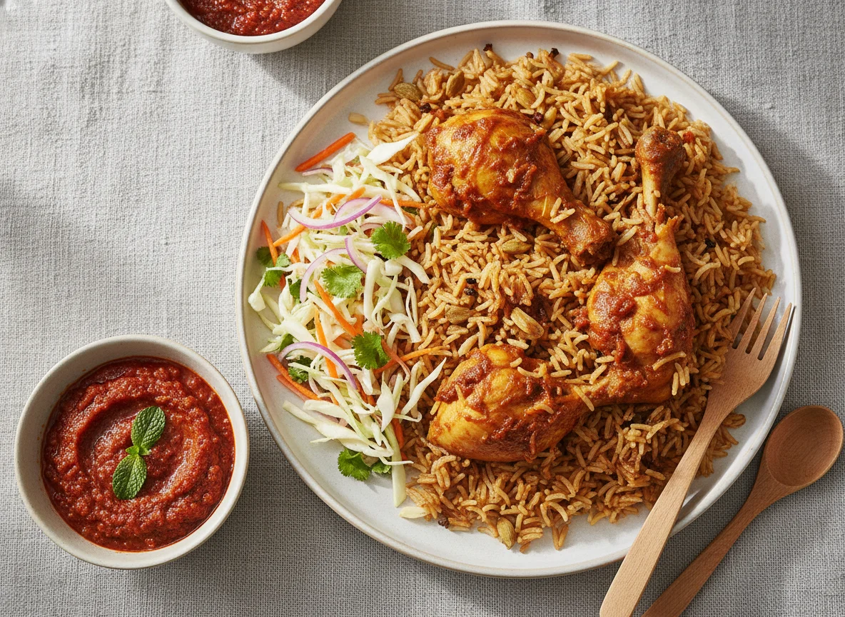 Chicken Pilau with Kachumbari and Sauce photo