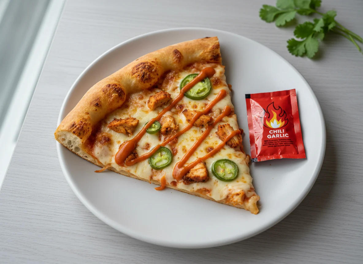 Chicken Pizza Slice with Chili Garlic Sauce photo