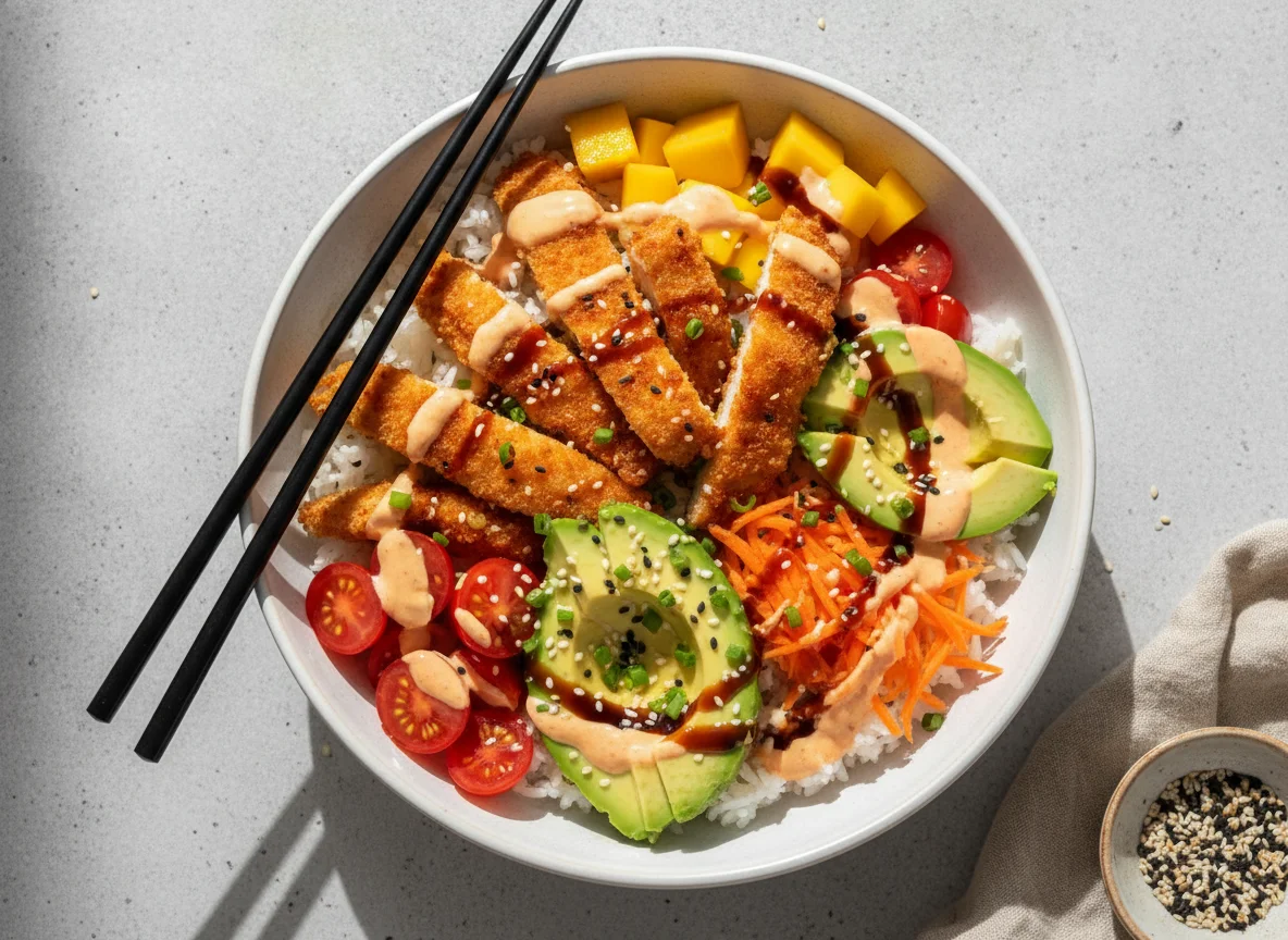 Chicken Poke Bowl with Mango and Avocado photo