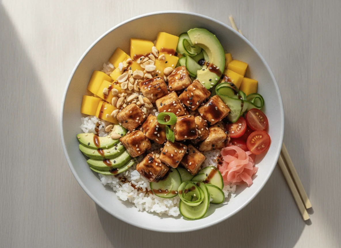 Chicken Poke Bowl with Peanuts and Mango photo