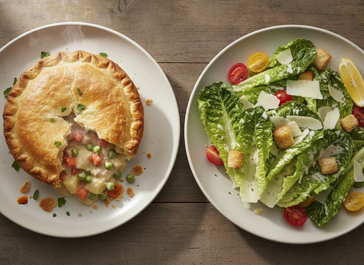 Chicken Pot Pie and Caesar Salad photo