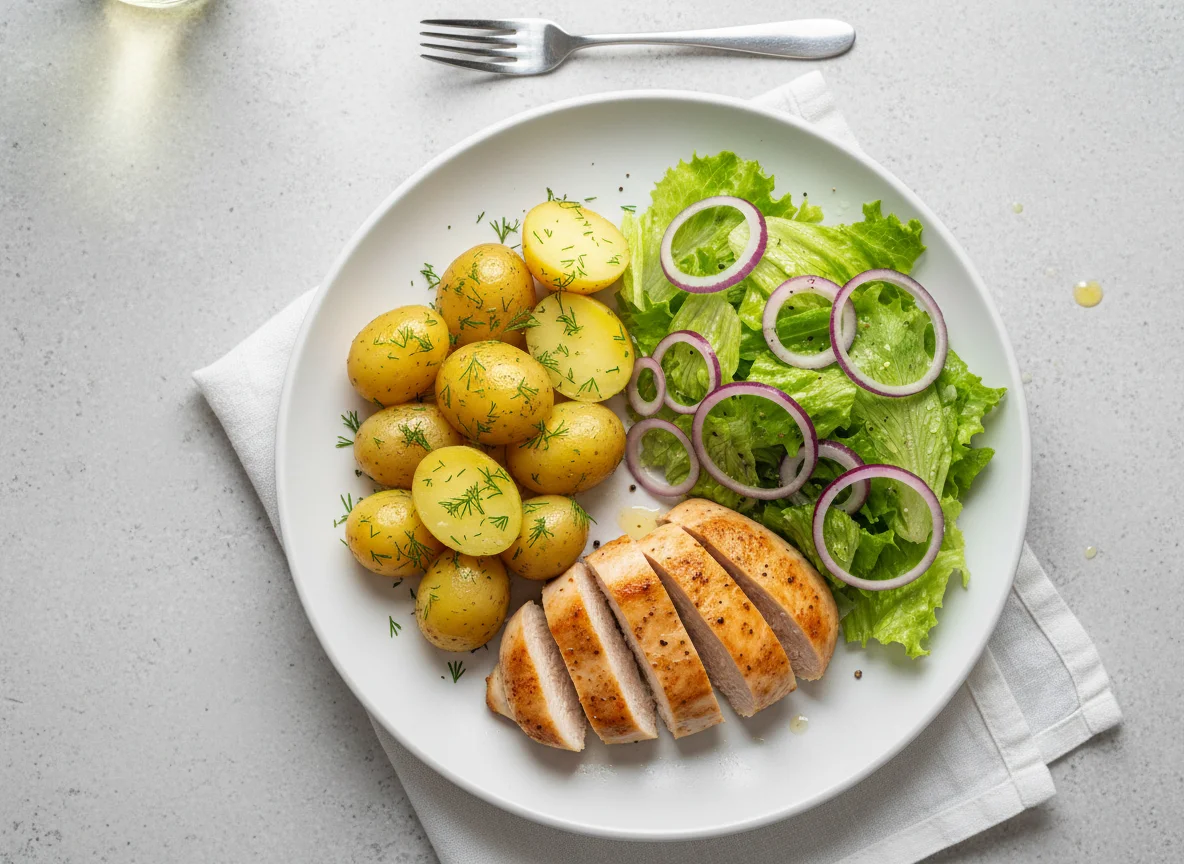 Chicken, Potato and Salad photo