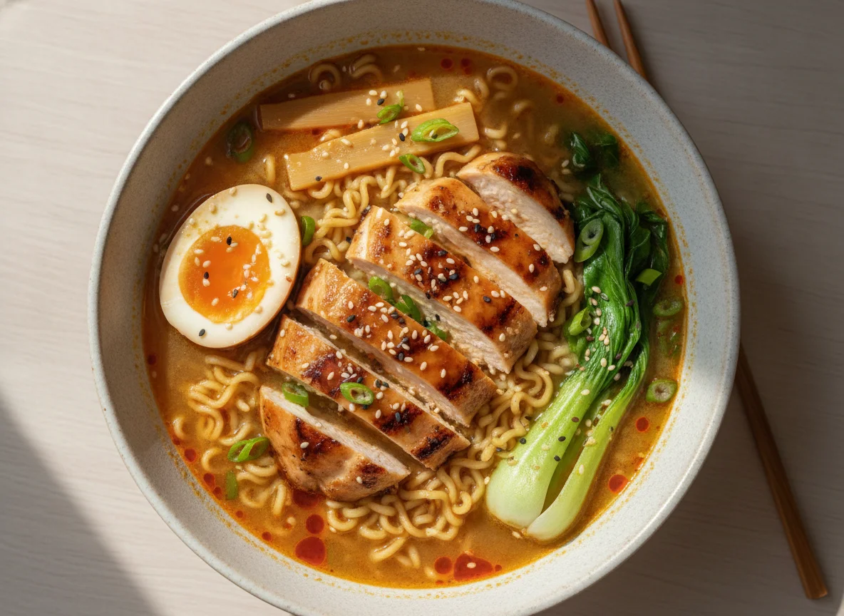 Chicken Ramen with Egg and Bok Choy photo