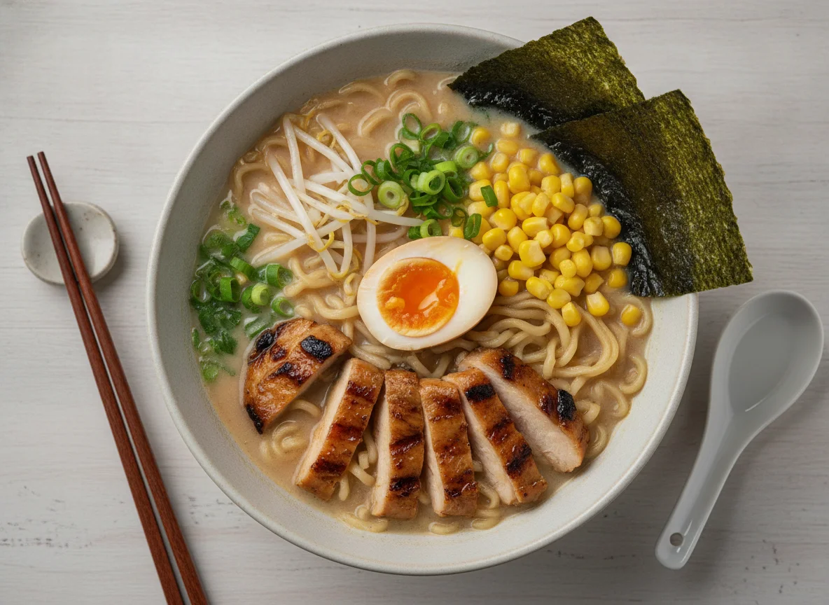 Chicken Ramen with Egg and Corn photo