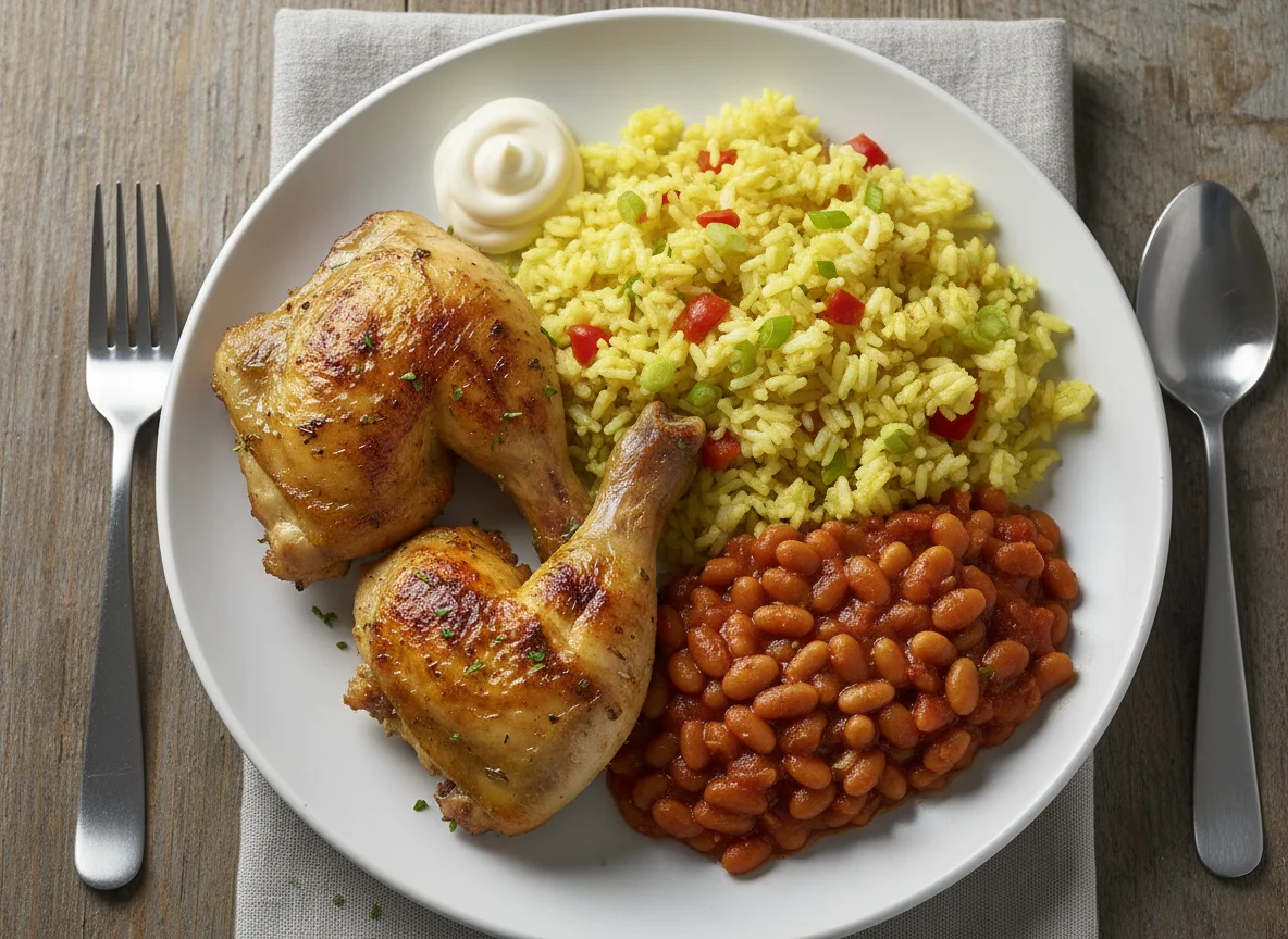 Chicken, Rice, and Baked Beans Meal photo