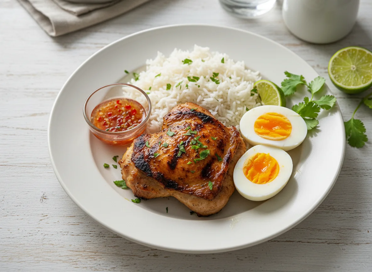 Chicken, Rice, and Boiled Eggs photo