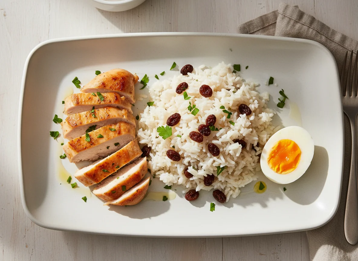 Chicken, Rice, and Egg Plate photo