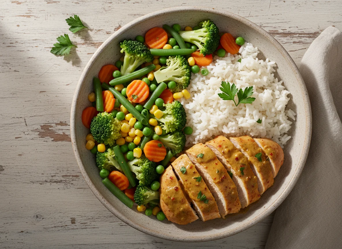 Chicken, Rice, and Mixed Vegetable Bowl photo