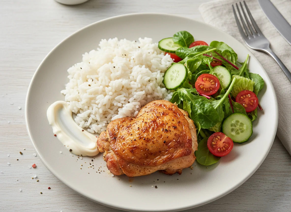 Chicken, Rice and Salad with Mayonnaise photo