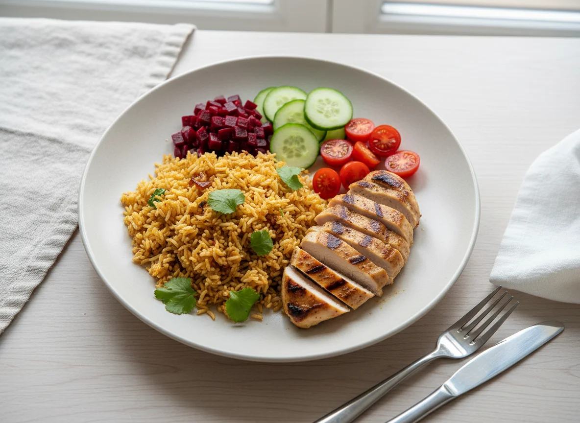 Chicken, Rice and Vegetable Plate photo