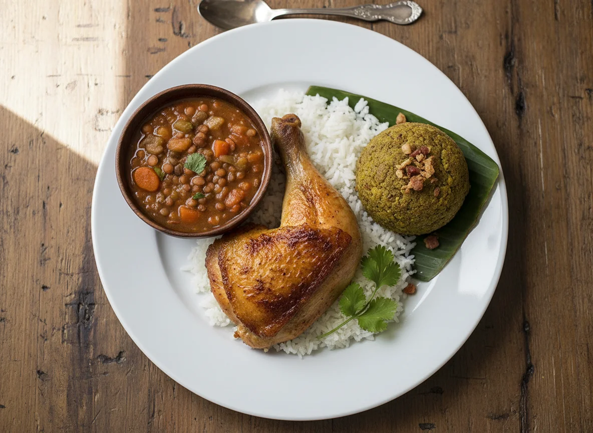 Chicken, Rice, Lentils, and Mofongo photo