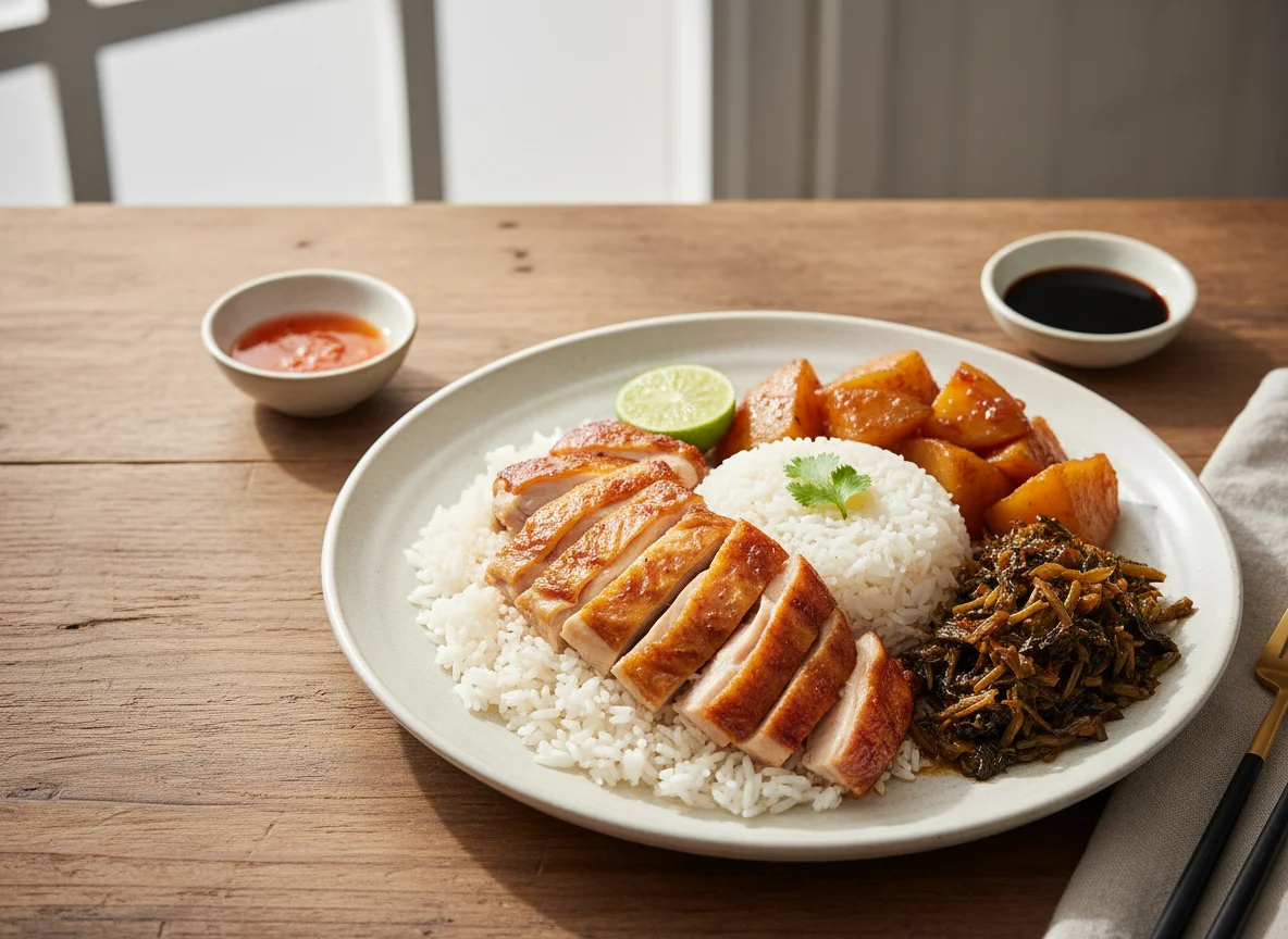 Chicken Rice with Braised Potatoes and Preserved Vegetables photo