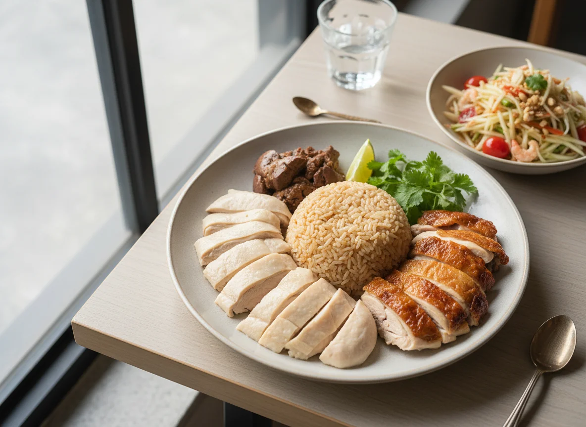 Chicken Rice with Papaya Salad photo