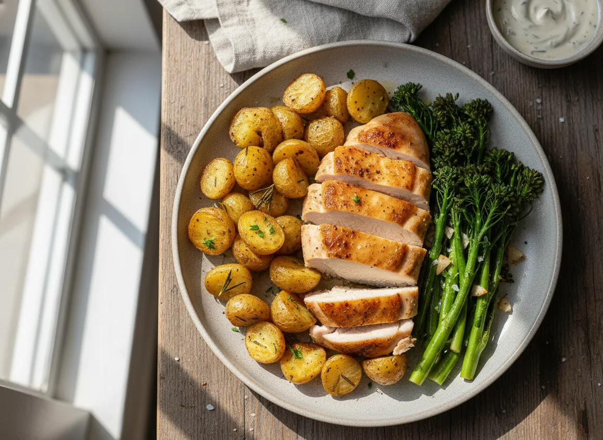 Chicken, Roasted Potatoes and Broccolini photo