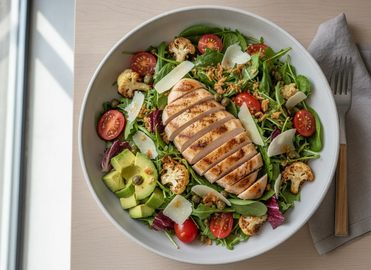 Chicken Salad Bowl with Capers and Parmesan photo