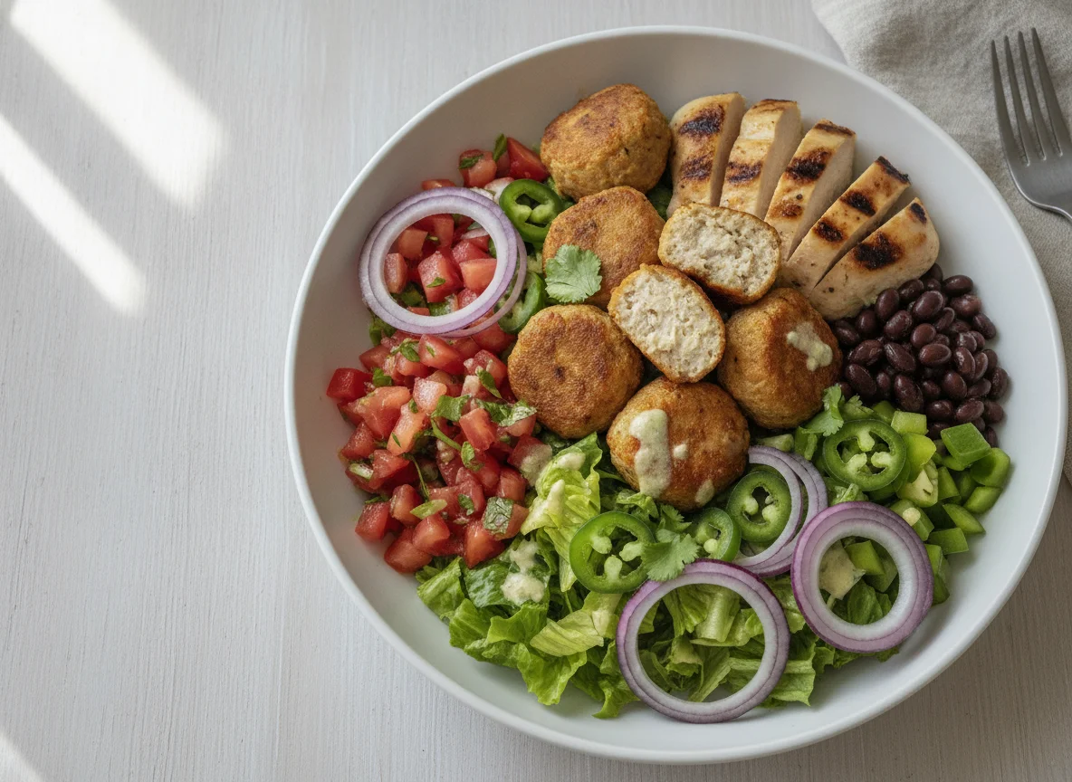 Chicken Salad Bowl with Fish Balls photo