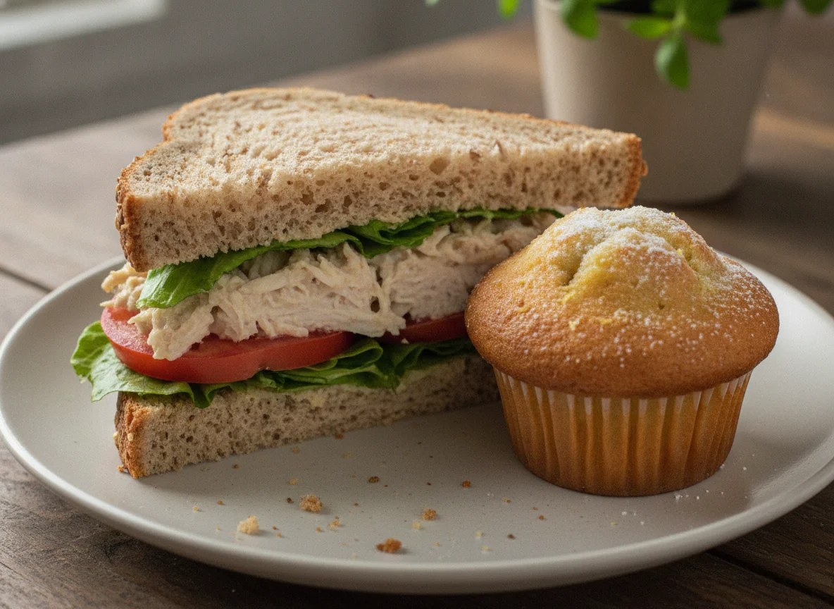 Chicken Salad Sandwich and Lemon Muffin photo