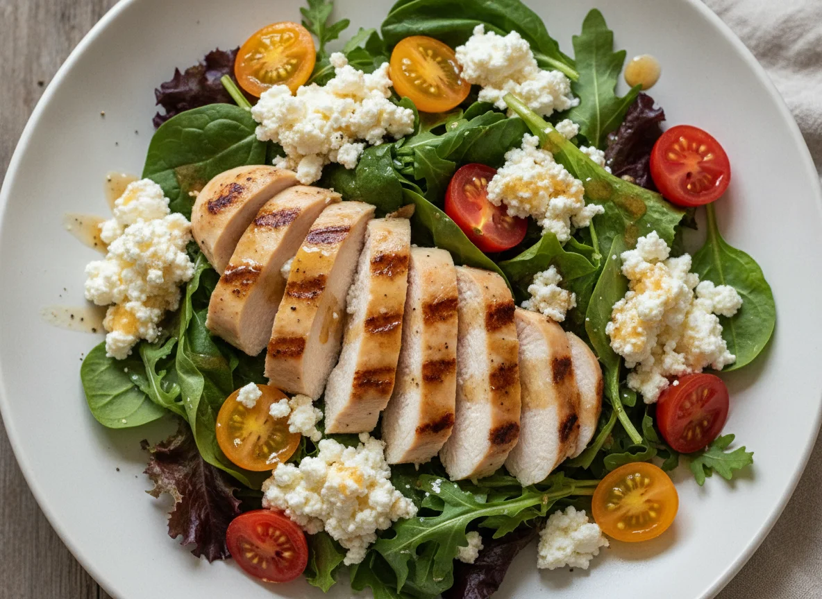 Chicken Salad with Cottage Cheese and Cherry Tomatoes photo