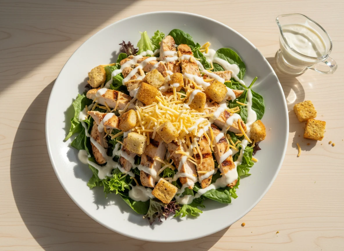 Chicken Salad with Croutons and Cheese photo