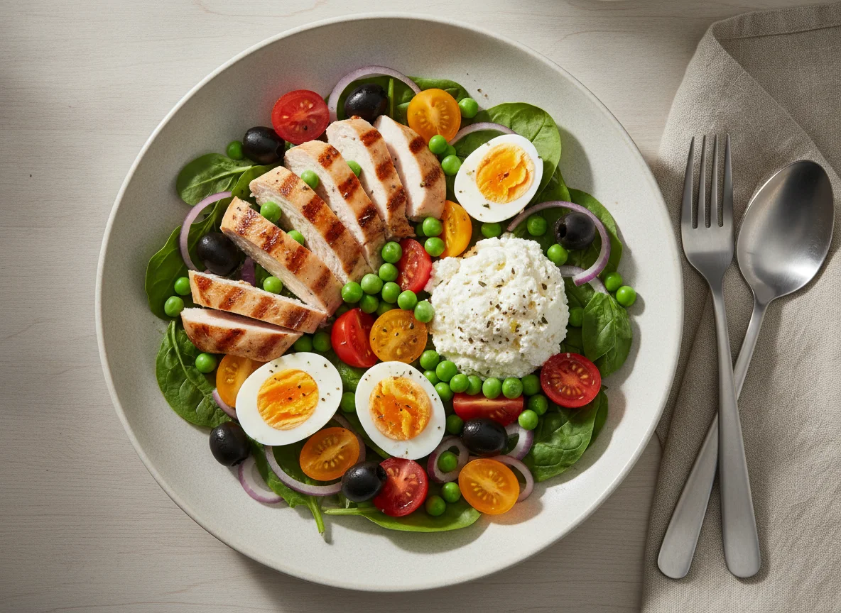 Chicken Salad with Egg and Vegetables photo