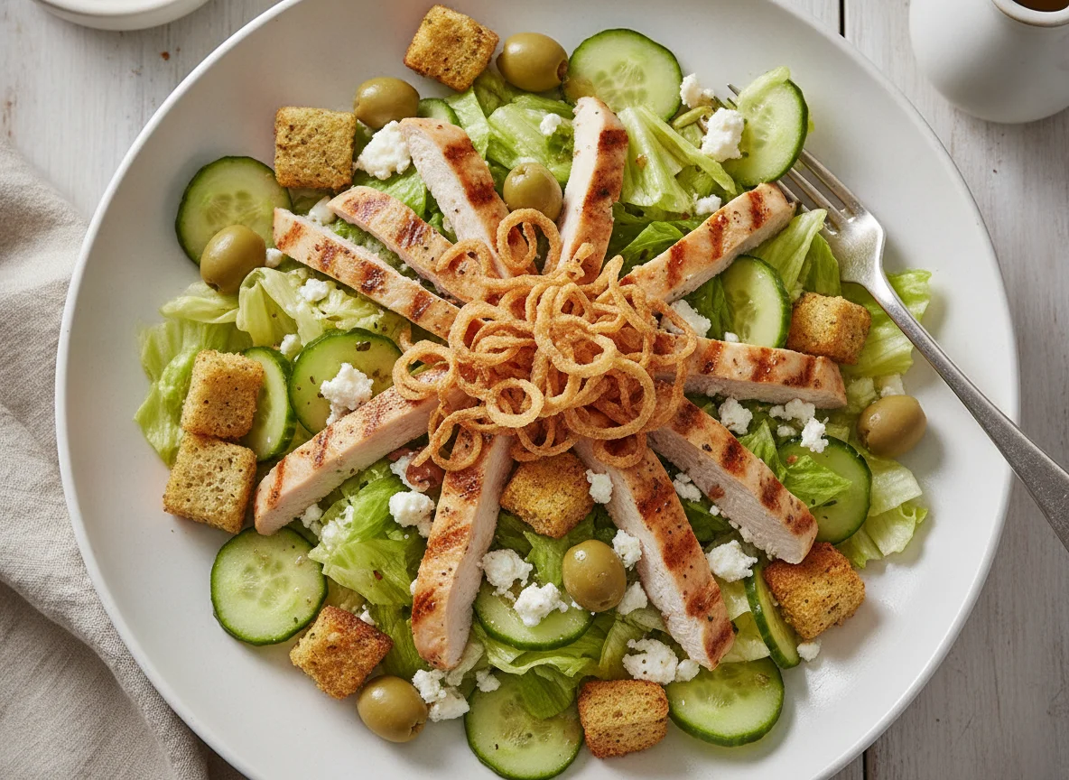 Chicken Salad with Feta and Croutons photo