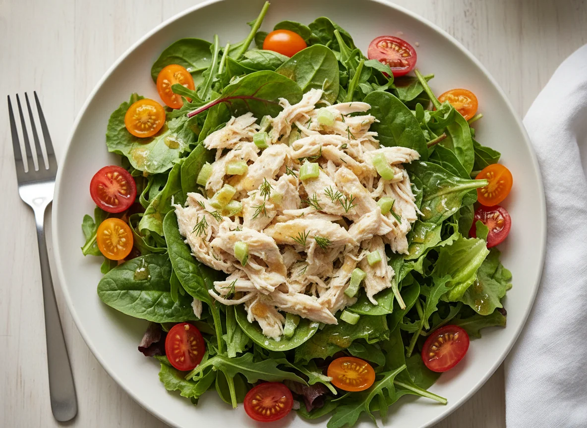 Chicken Salad with Mixed Greens and Cherry Tomatoes photo