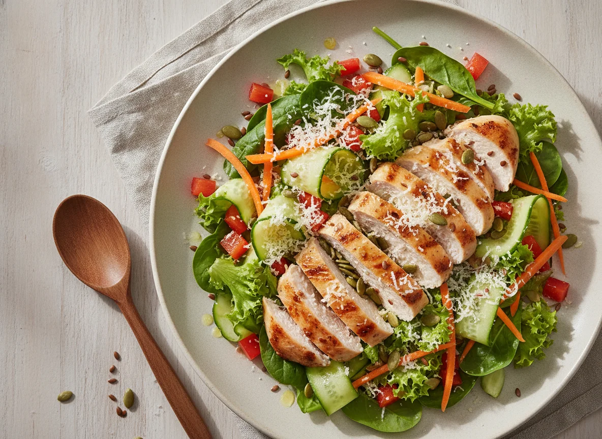 Chicken Salad with Vegetables and Cheese photo