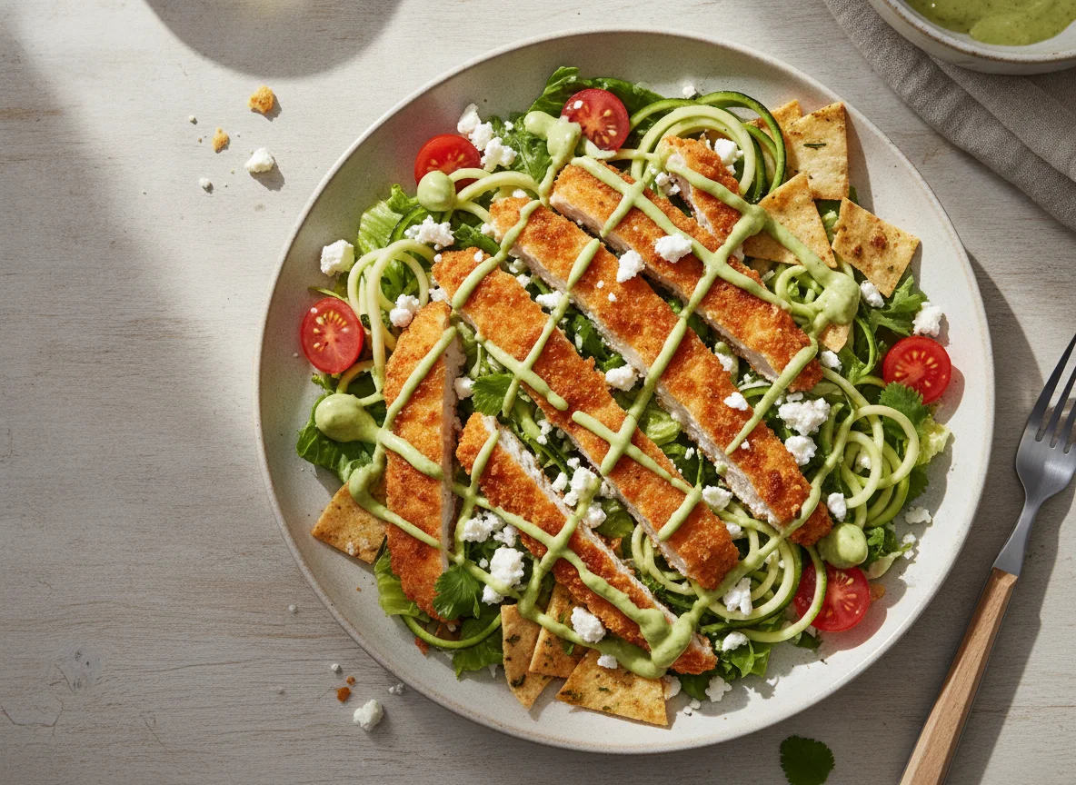 Chicken Salad with Zucchini and Pita Chips photo