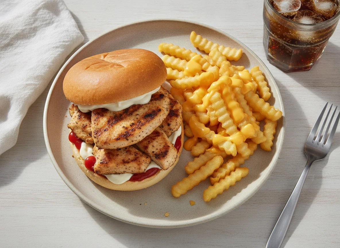 Chicken Sandwich with Cheese Fries photo