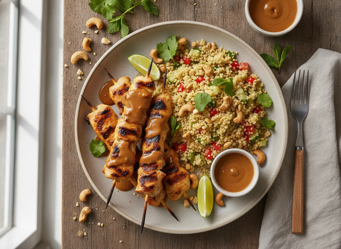 Chicken Satay with Couscous and Peanut Sauce photo