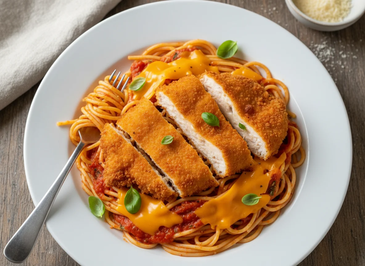 Chicken Schnitzel Pasta with Cheese photo