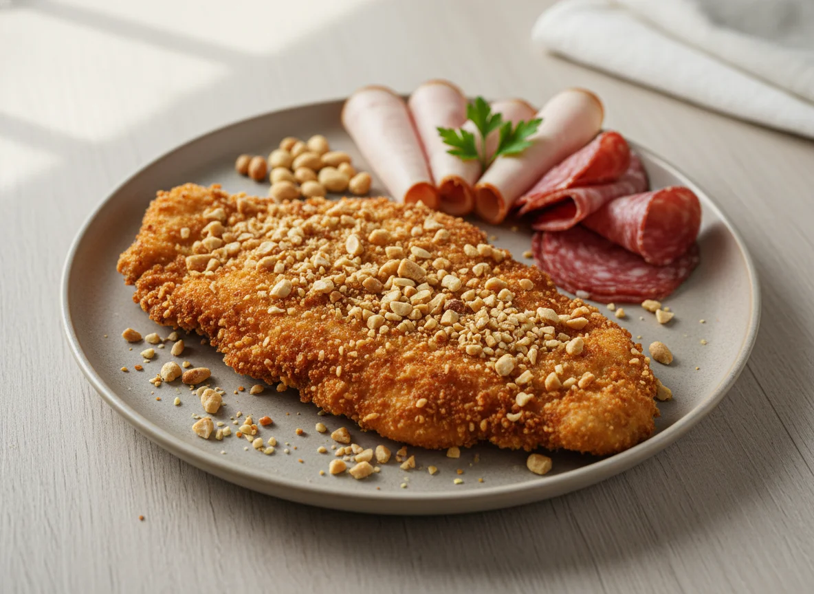 Chicken Schnitzel with Peanuts and Cold Cuts photo