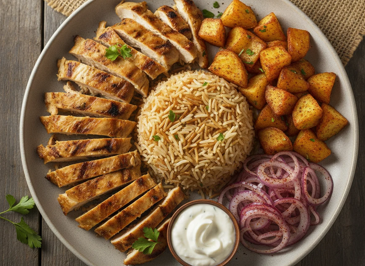 Chicken Shawarma Platter with Rice and Potatoes photo