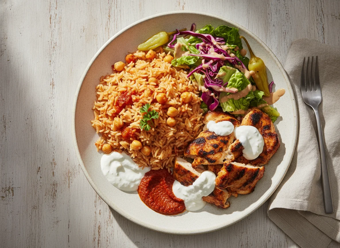 Chicken Shawarma Platter with Rice and Salad photo