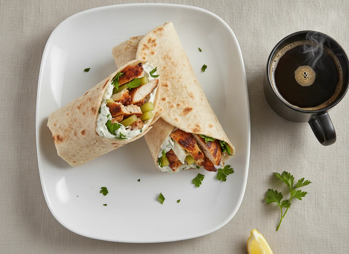 Chicken Shawarma Wraps and Black Coffee photo