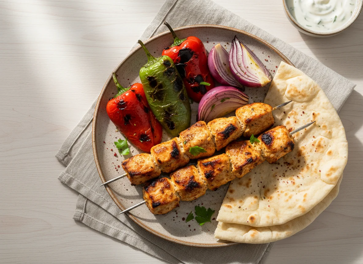 Chicken Shish with Grilled Vegetables and Flatbread photo
